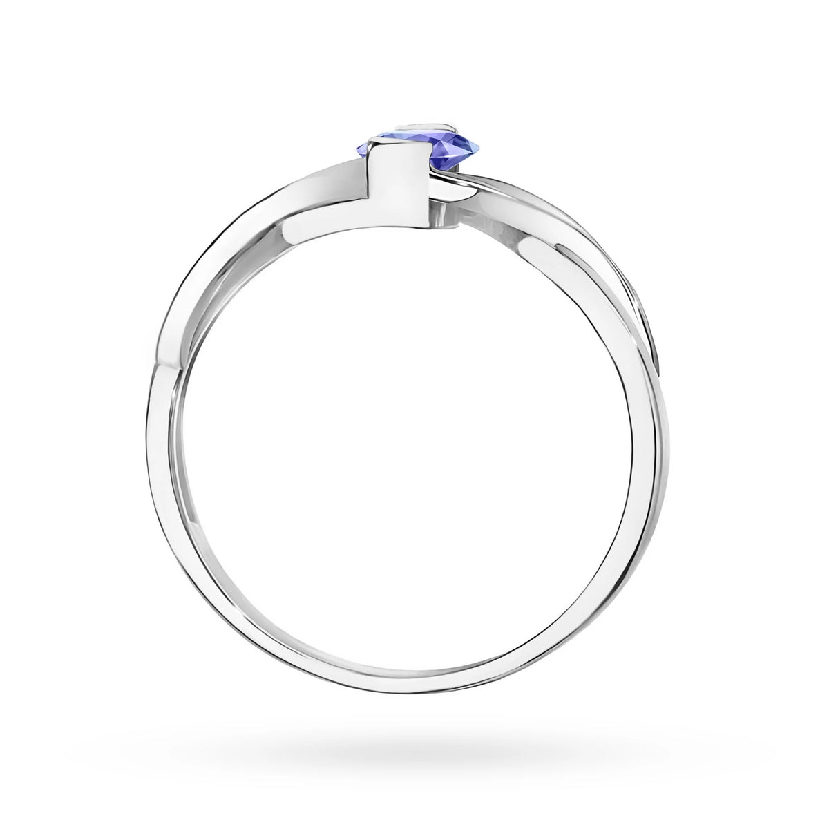 Prsten nekonečna z bílého 14k zlata s oválným tanzanitem 0,40 ct a diamanty 0,05 ct
