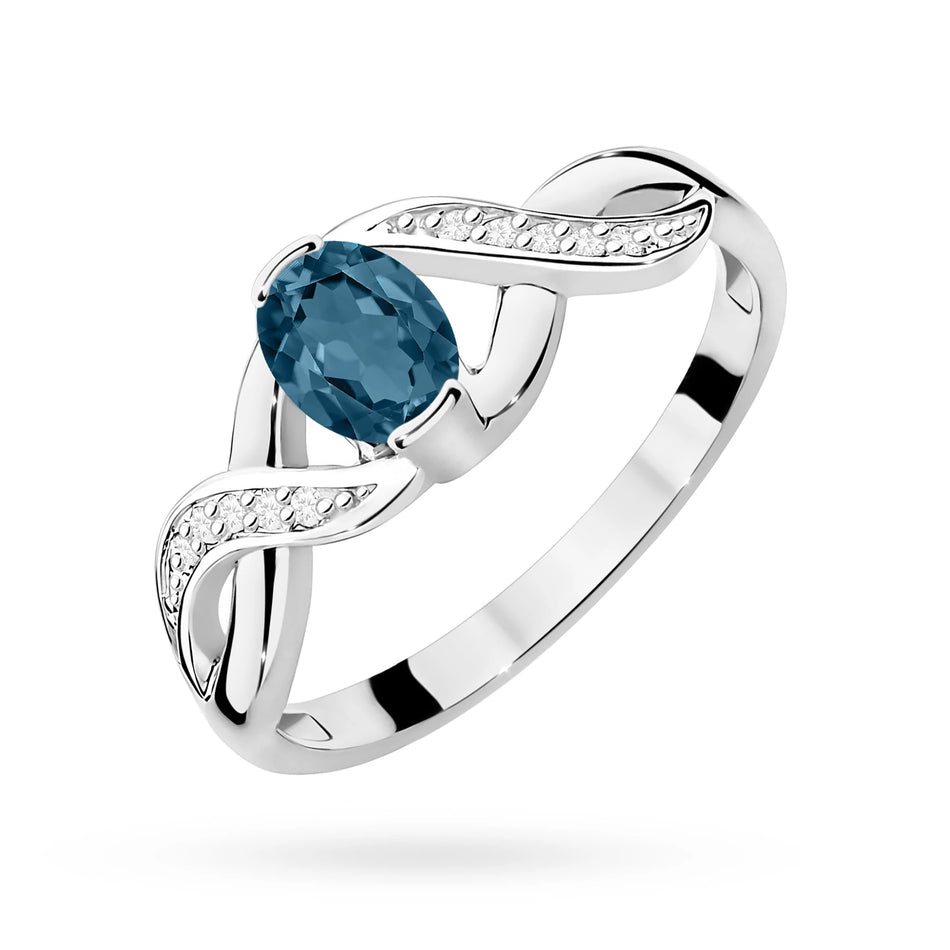 Prsten z bílého zlata s 0,50ct topazem London Blue a 0,05ct diamanty