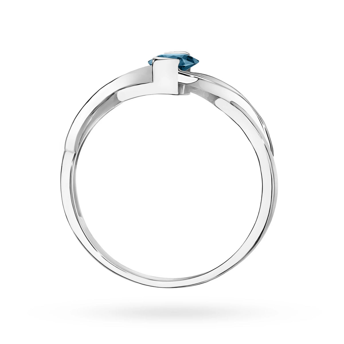 Prsten z bílého 14k zlata s oválným topazem London Blue 0,50 ct a diamanty 0,05 ct