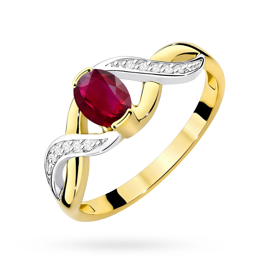 Zlatý prsten s rubínem 0,60 ct a diamanty 0,05 ct