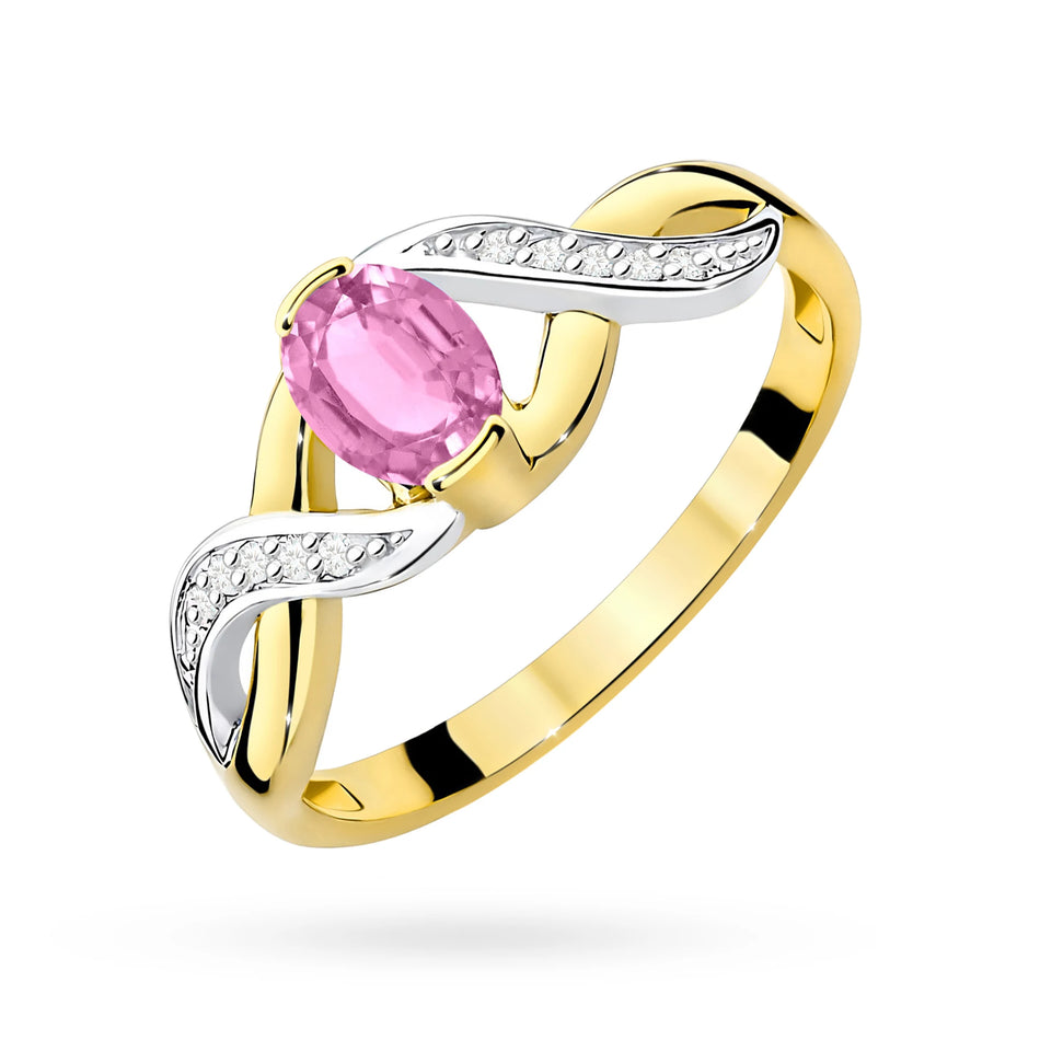 Zlatý prsten s růžovým safírem 0,45 ct a diamanty 0,05 ct