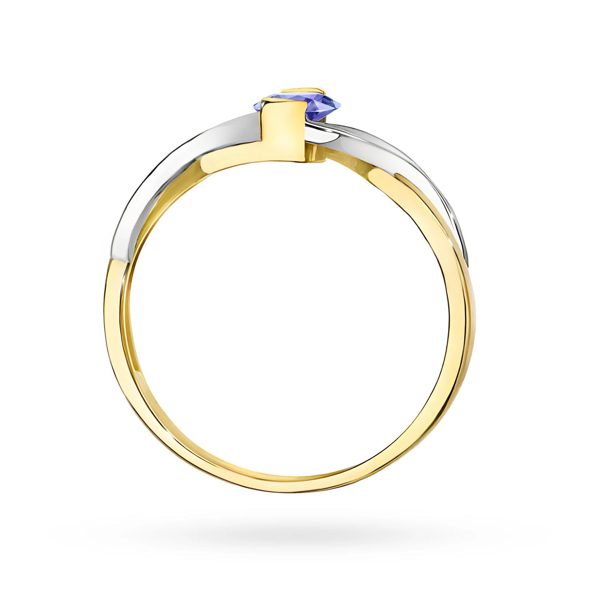 Prsten nekonečna ze žlutého 14k zlata s oválným tanzanitem 0,40 ct a diamanty 0,05 ct