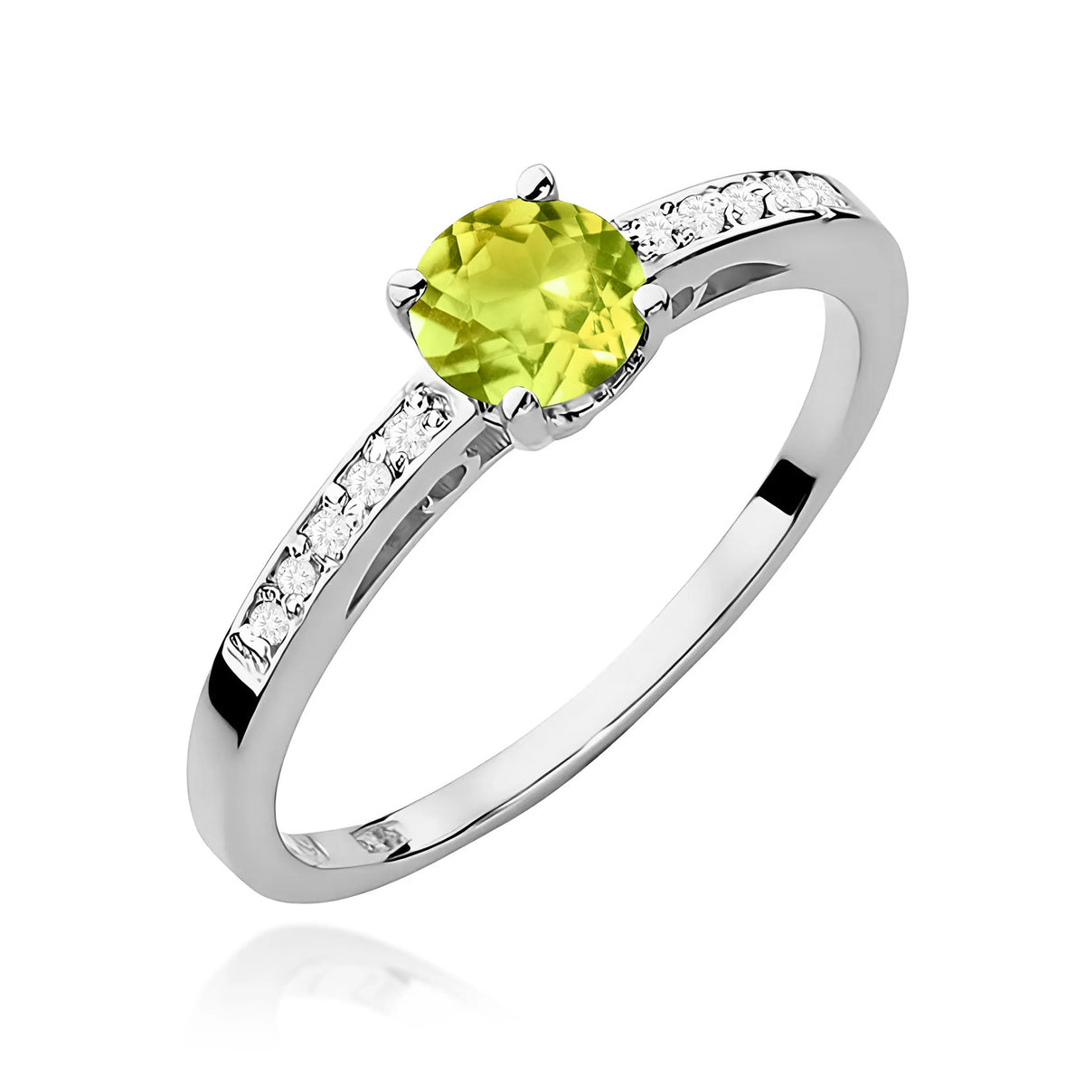 Prsten z bílého zlata s 0,60ct olivínem a 0,05ct diamanty