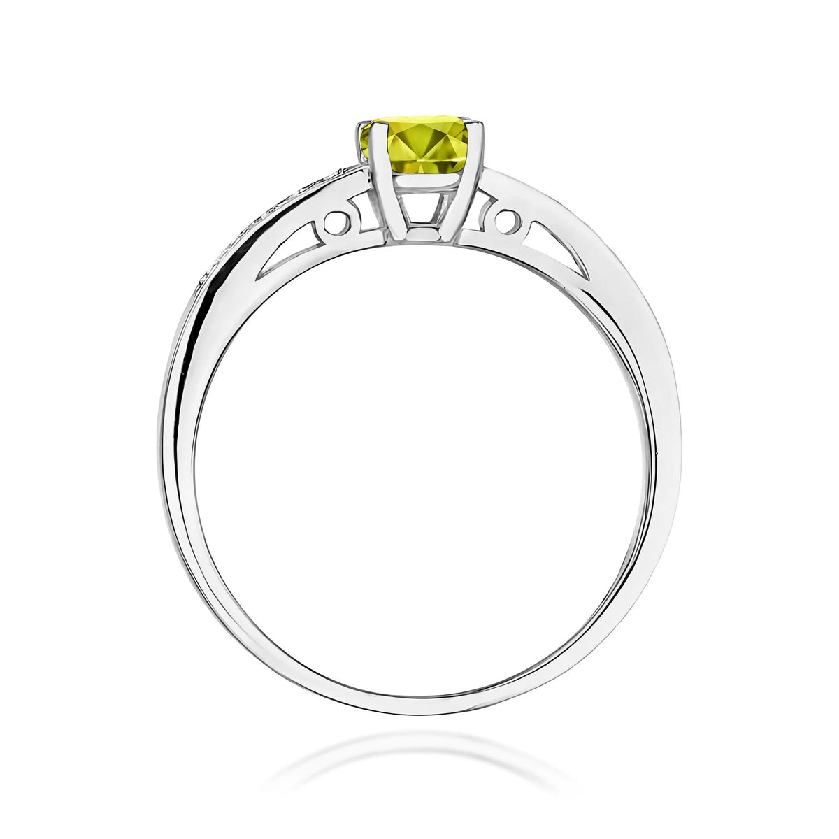 Prsten z bílého zlata s 0,60ct olivínem a 0,05ct diamanty