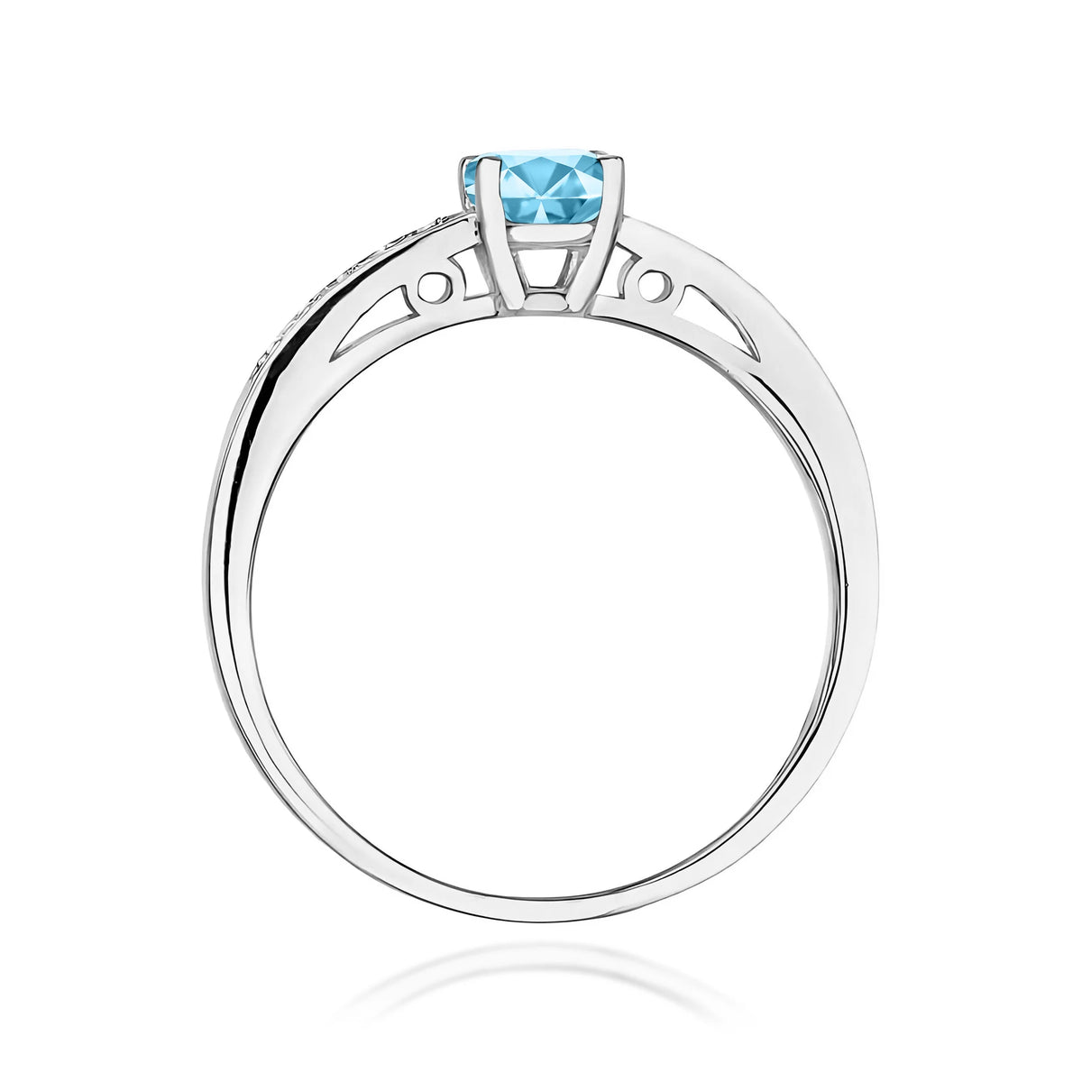 Prsten z bílého 14k zlata s diamanty na ramenou prstenu s topazem Swiss Blue 0,50 ct a diamanty 0,05 ct