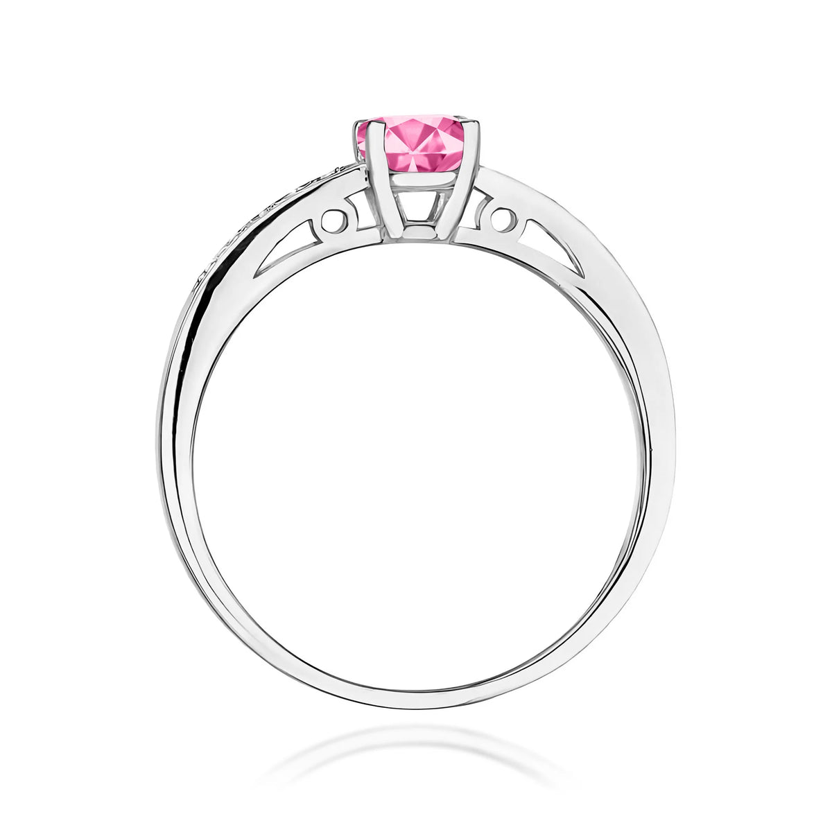 Prsten z bílého 14k zlata s diamanty na ramenou prstenu s růžovým topazem 0,60 ct a diamanty 0,05 ct