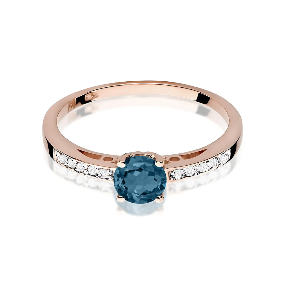 Gold Ring with 0.50ct Topaz London Blue and 0.05ct Diamonds