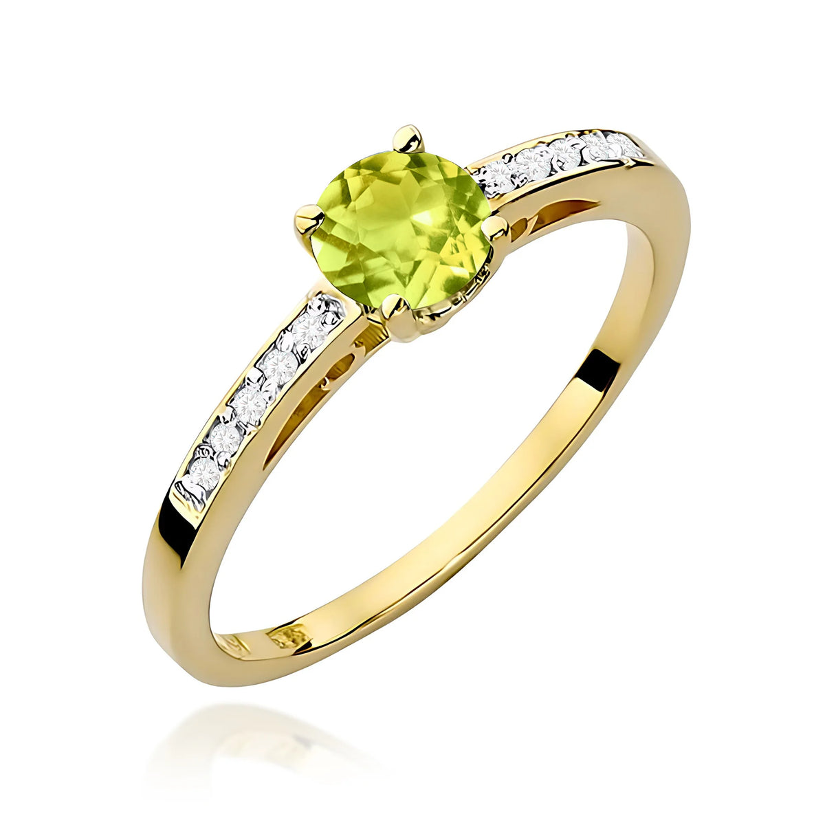 Zlatý prsten s olivínem 0,60 ct a diamanty 0,05 ct