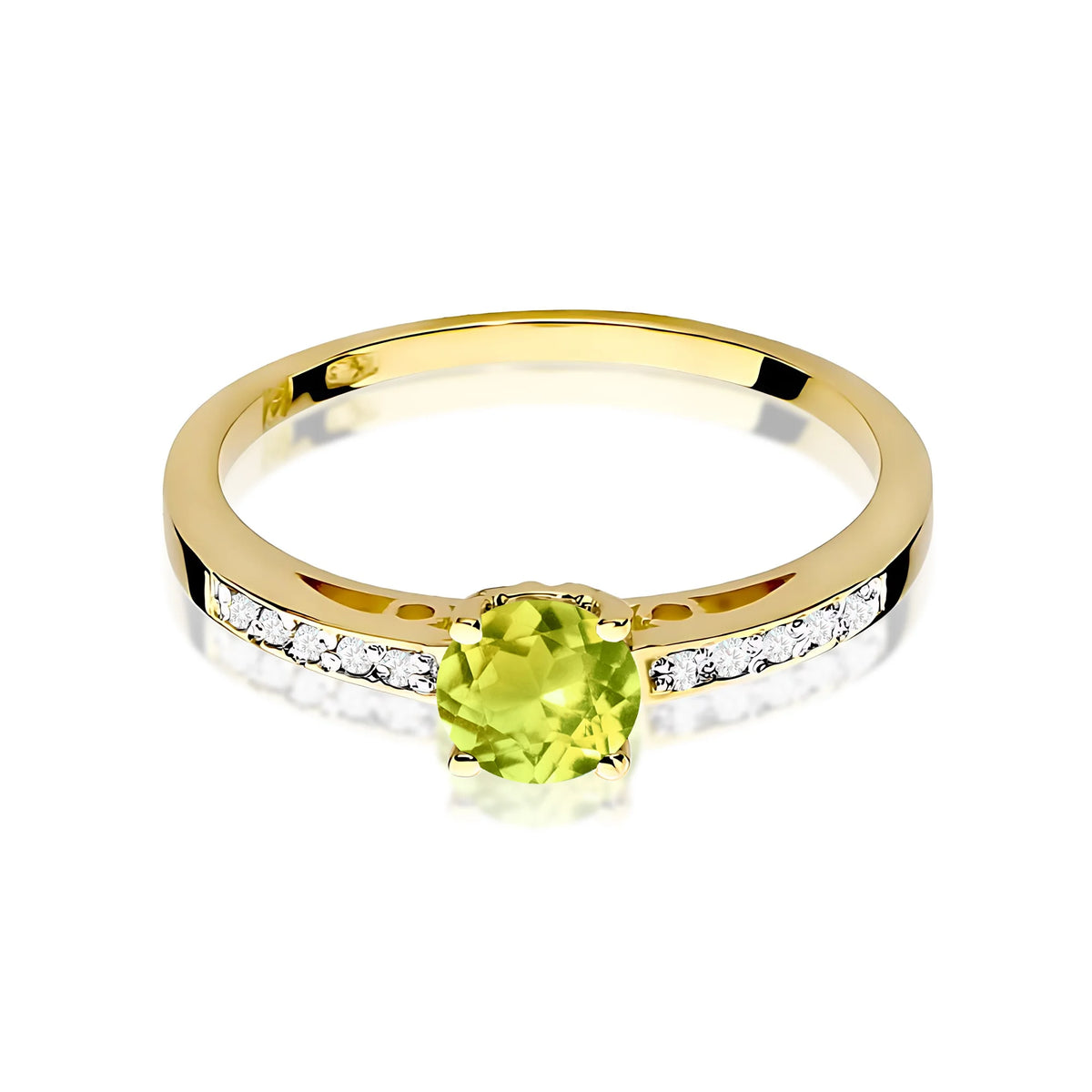 Zlatý prsten s olivínem 0,60 ct a diamanty 0,05 ct