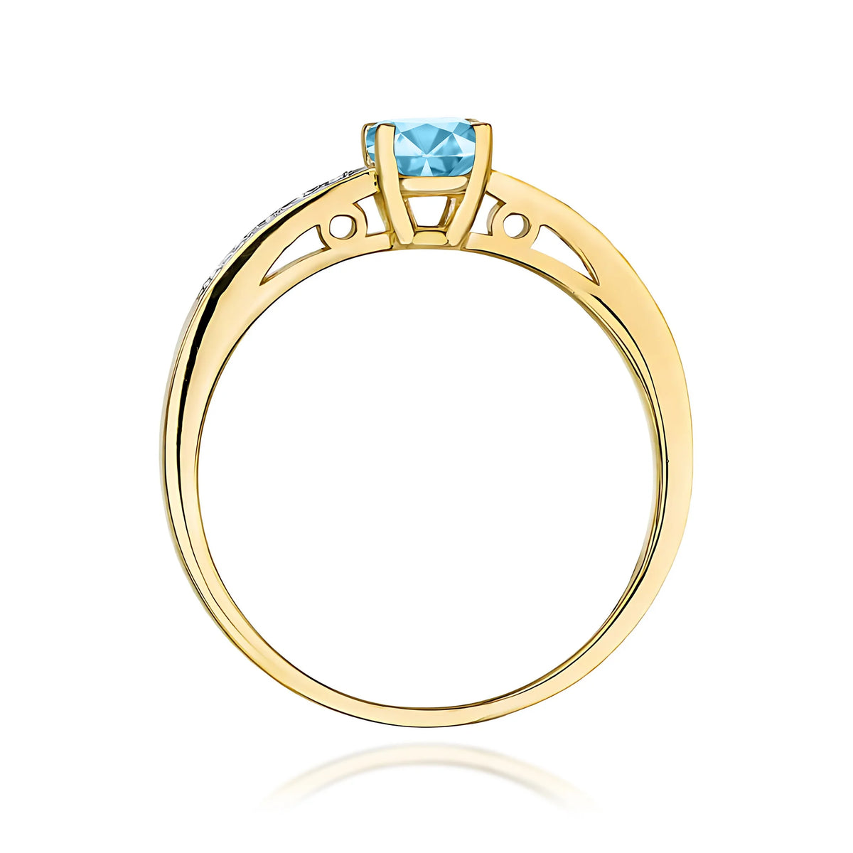 Prsten ze žlutého 14k zlata s diamanty na ramenou prstenu s topazem Swiss Blue 0,50 ct a diamanty 0,05 ct
