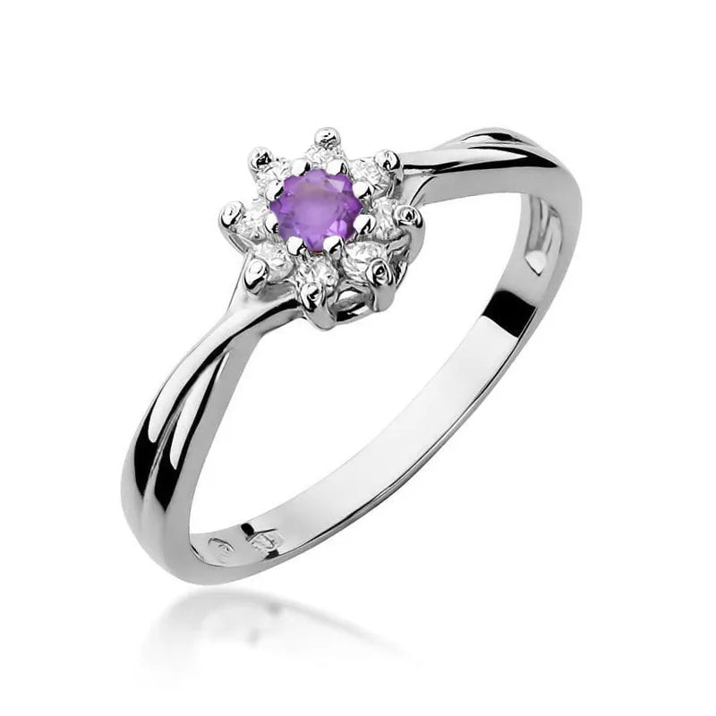zlatý prsten s 0,10ct ametystem a diamanty w0072-amv-01