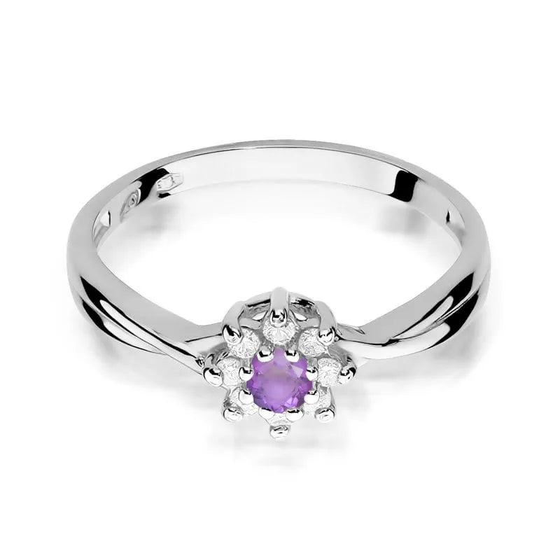 zlatý prsten s 0,10ct ametystem a diamanty w0072-amv-01