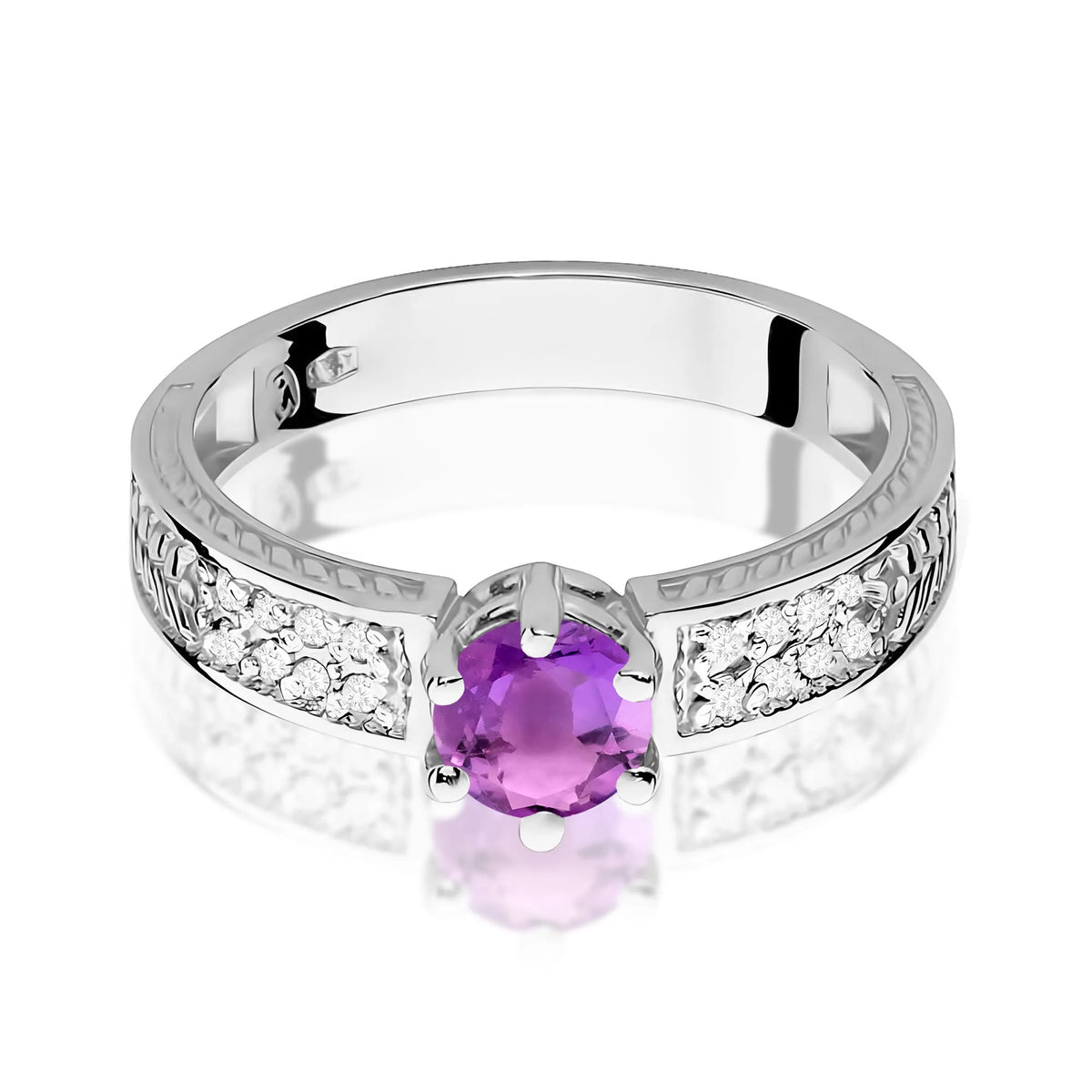 zlatý prsten s 0,50ct ametystem a diamanty w0075-amv-01