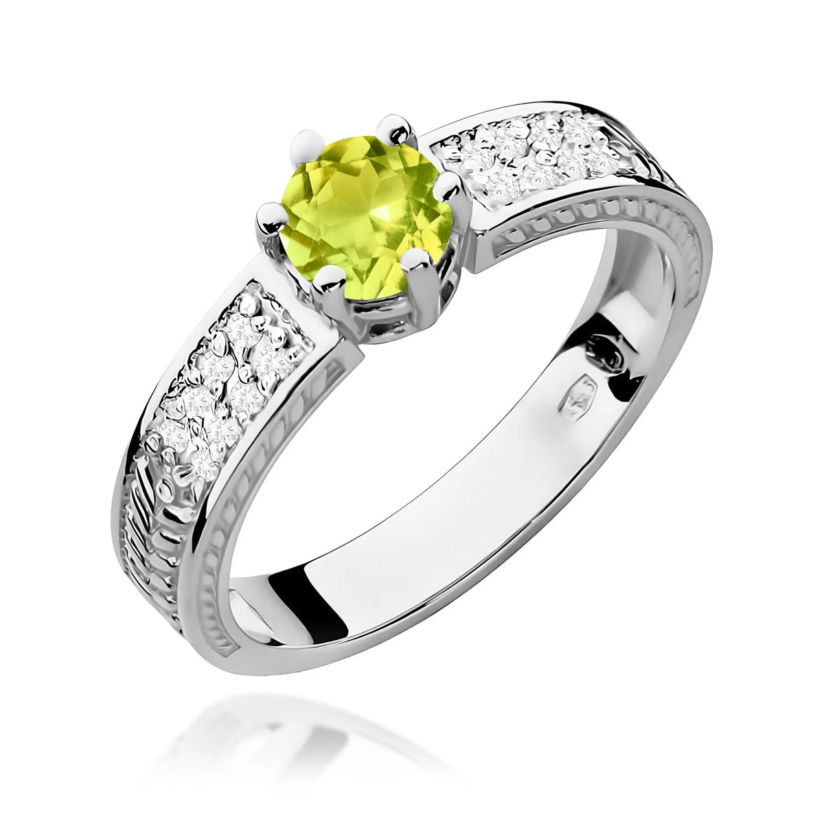 zlatý prsten s 0,60 ct olivínem a 0,08 ct diamanty w0075-peg-01