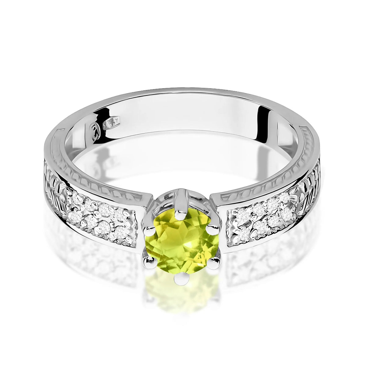zlatý prsten s 0,60 ct olivínem a 0,08 ct diamanty w0075-peg-01