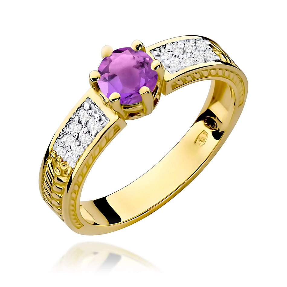 zlatý prsten s 0,50ct ametystem a diamanty w0075-amv-01