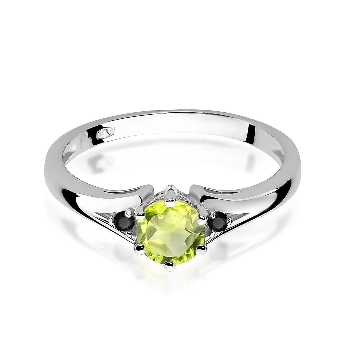 zlatý prsten s 0,60ct olivínem a černými diamanty w0076-peg-02