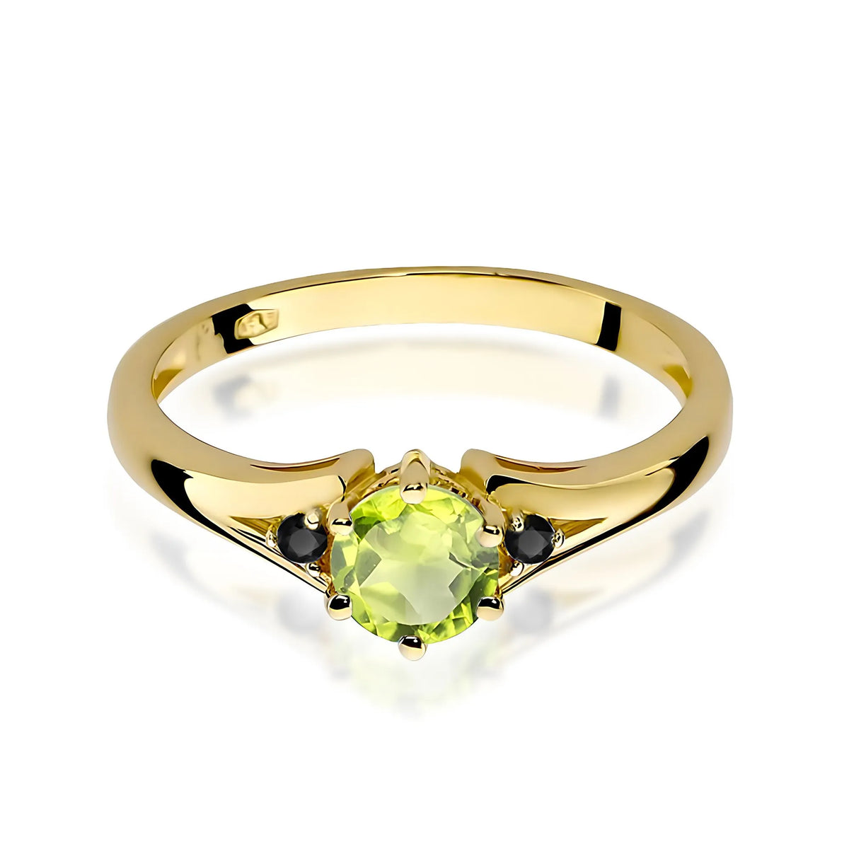 zlatý prsten s 0,60ct olivínem a černými diamanty w0076-peg-02
