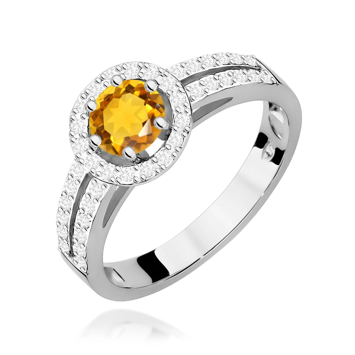 Prsten z bílého zlata s 0,50ct citrínem a 0,20ct diamanty