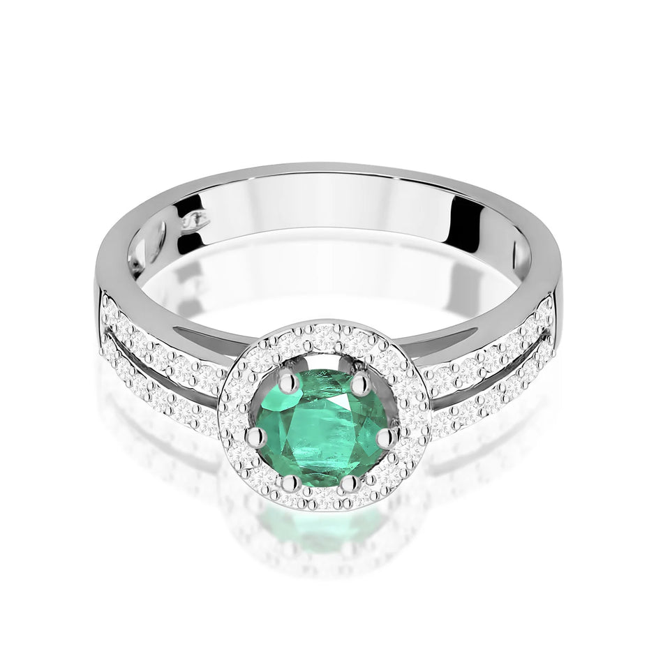 White Gold Ring with 0.50ct Emerald and 0.20ct Diamonds