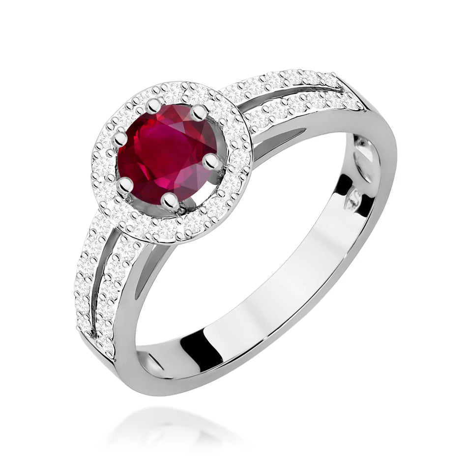 Prsten z bílého zlata s rubínem 0,60 ct a diamanty 0,20 ct