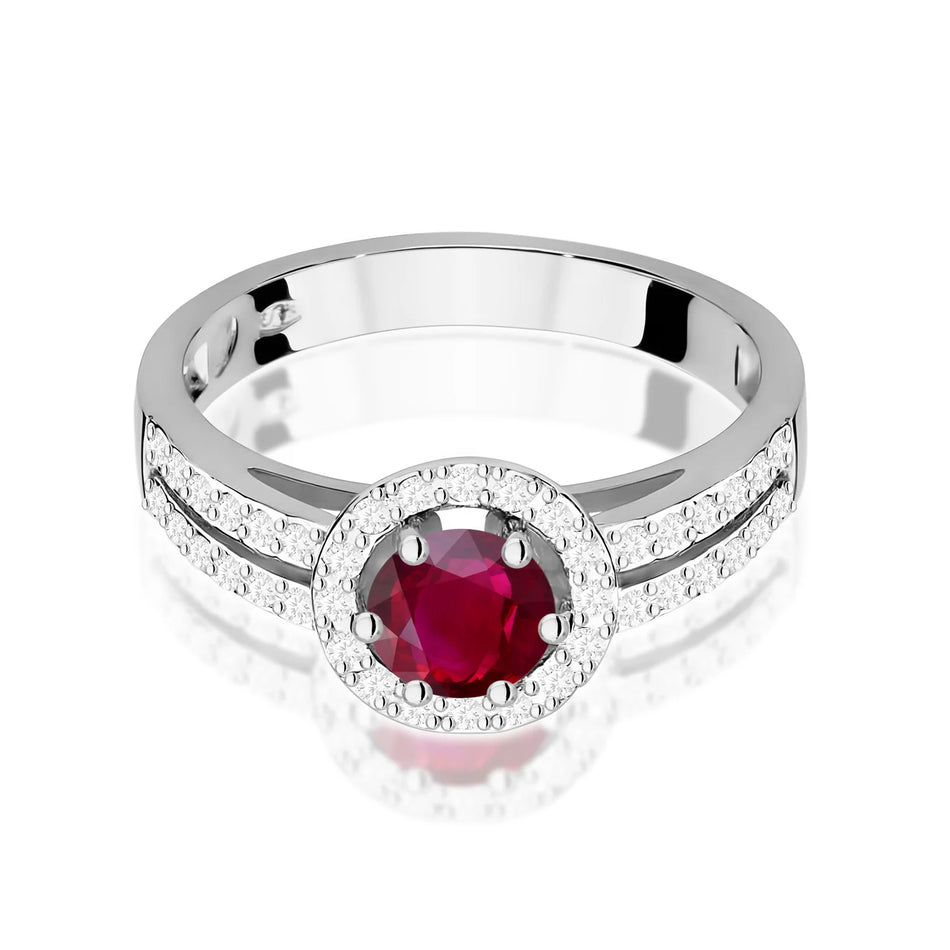 Prsten z bílého zlata s rubínem 0,60 ct a diamanty 0,20 ct