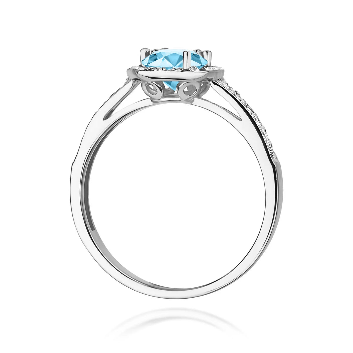 Pavé prsten z bílého 14k zlata s kulatým švýcarským topazem 0,50 ct a diamanty 0,20 ct