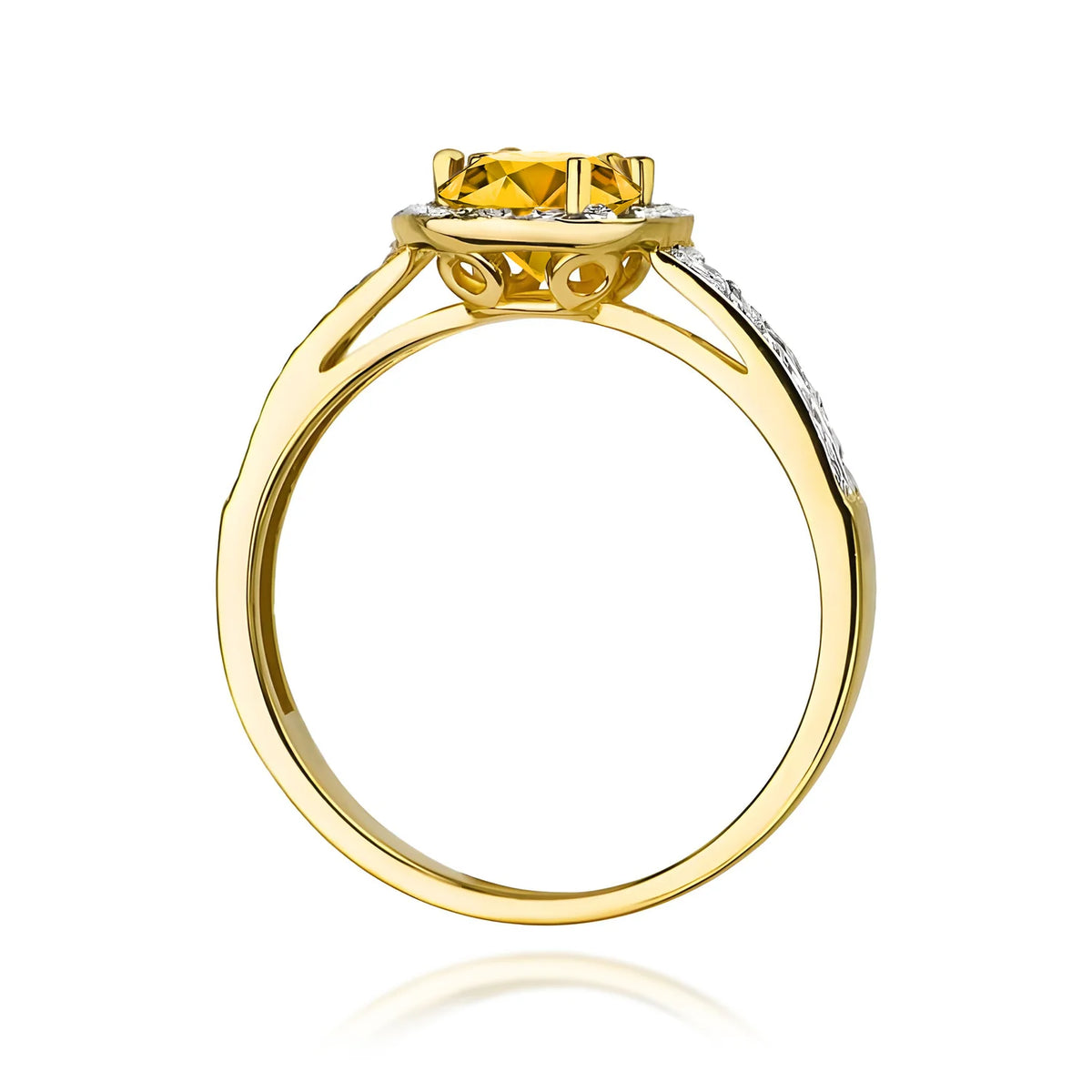Pavé prsten ze žlutého 14k zlata s kulatým citrínem 0,50 ct a diamanty 0,20 ct