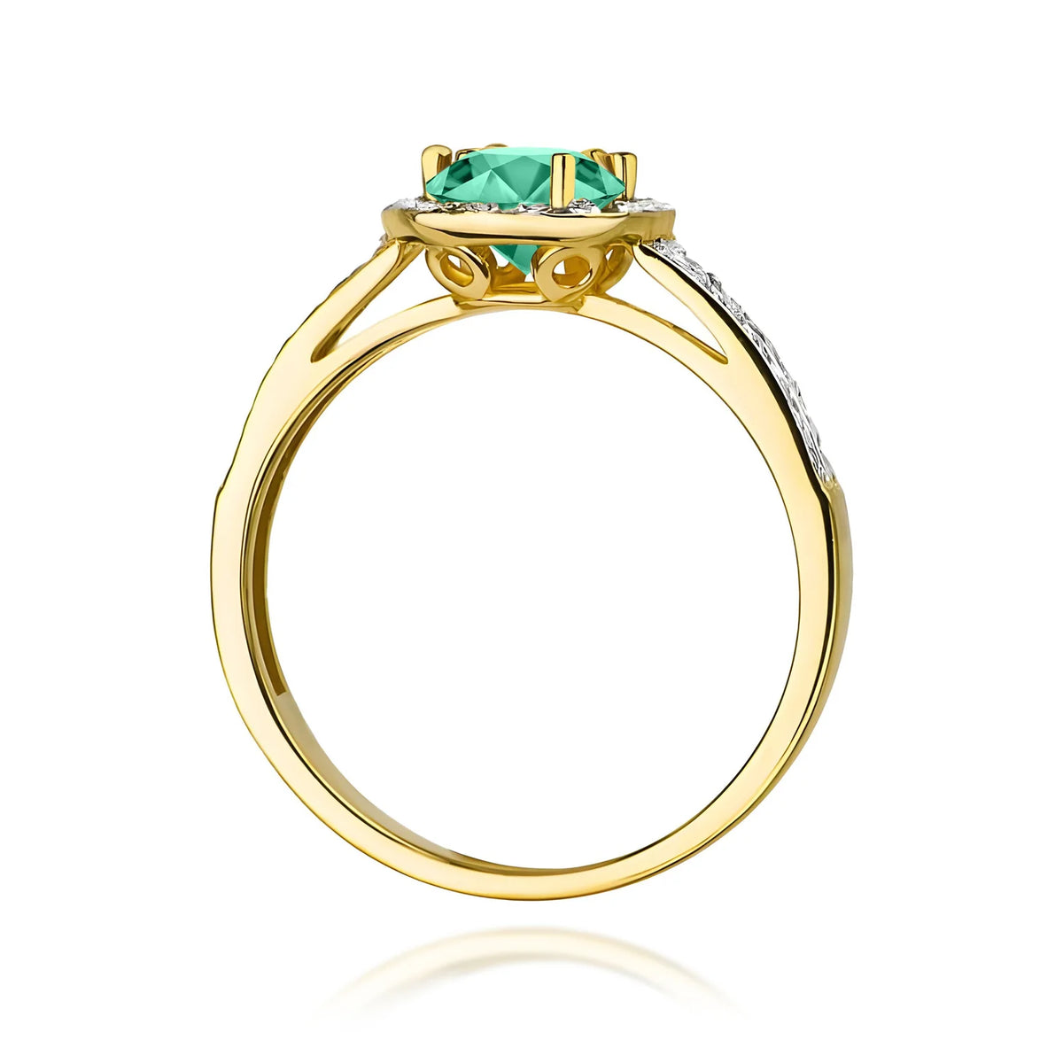 Pavé prsten ze žlutého 14k zlata s kulatým smaragdem 0,50 ct a diamanty 0,20 ct