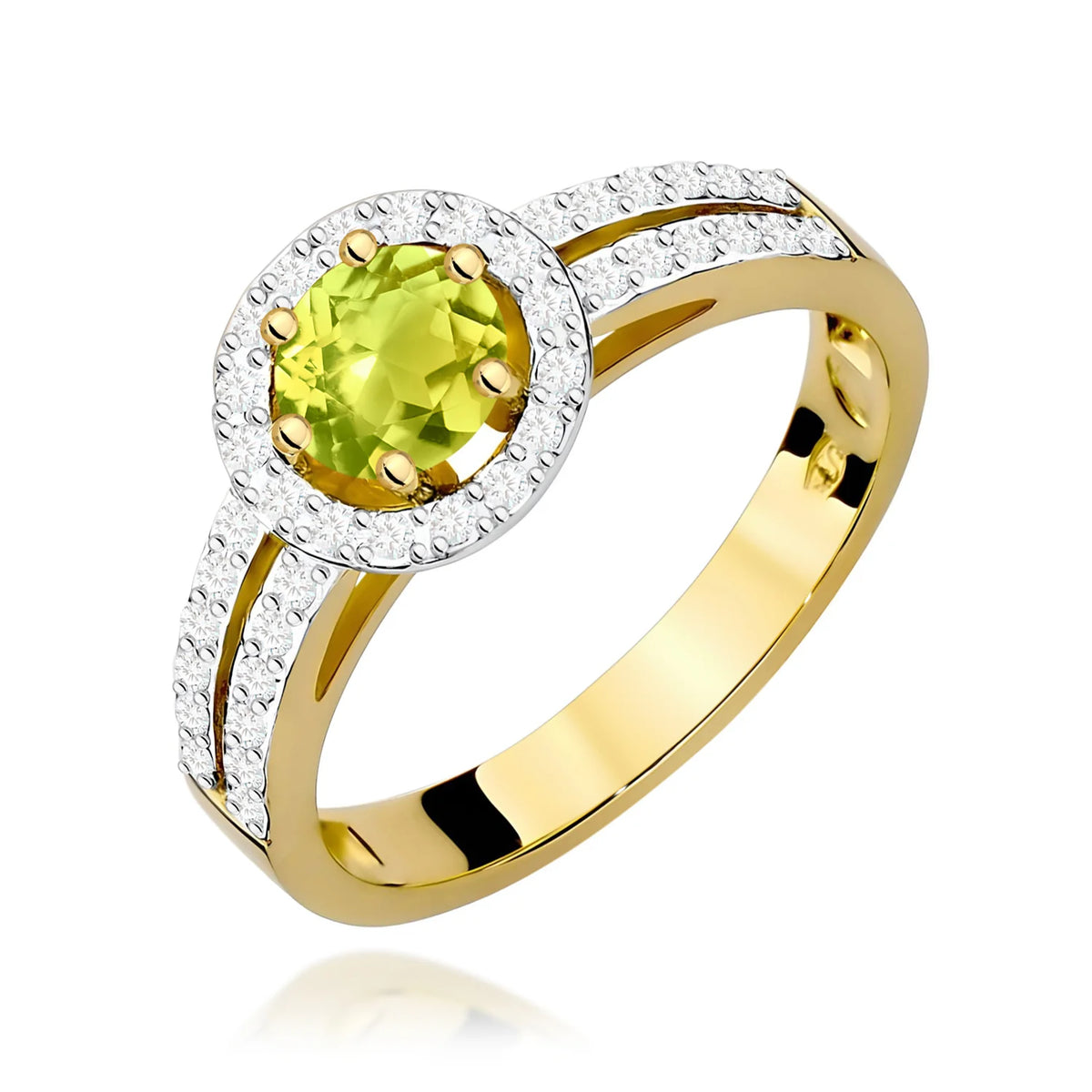 Zlatý prsten s olivínem 0,60 ct a diamanty 0,20 ct