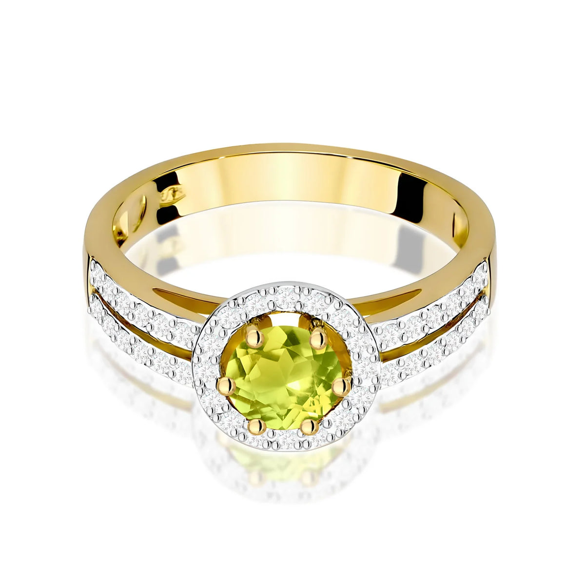 Zlatý prsten s olivínem 0,60 ct a diamanty 0,20 ct
