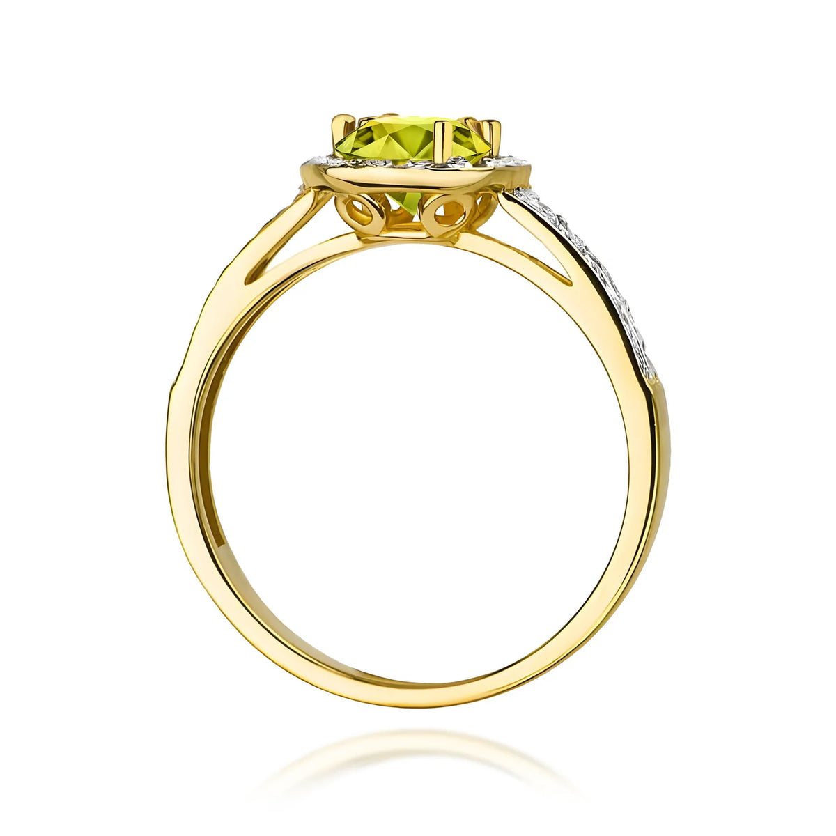 Zlatý prsten s olivínem 0,60 ct a diamanty 0,20 ct