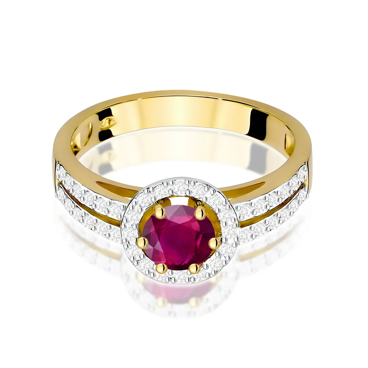 Zlatý prsten s rhodolitem 0,60 ct a diamanty 0,20 ct