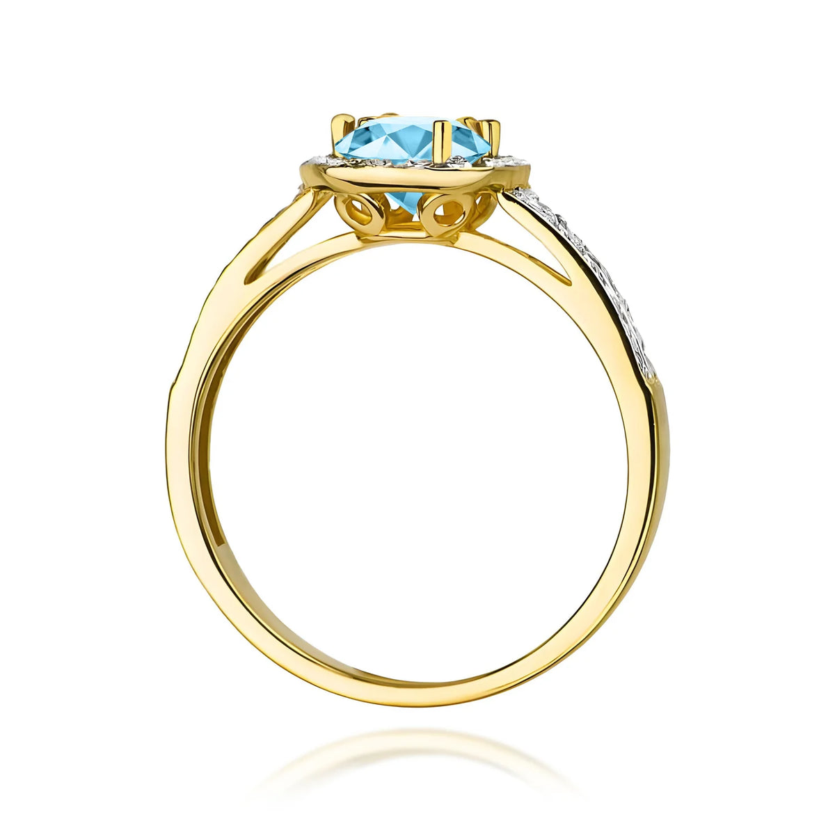 Pavé prsten ze žlutého 14k zlata s kulatým švýcarským topazem 0,50 ct a diamanty 0,20 ct
