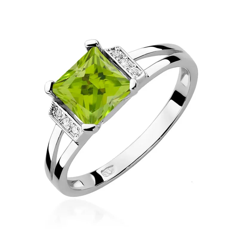zlatý prsten s 1,10 ct olivínem a 0,03 ct diamanty w0103-peg-01