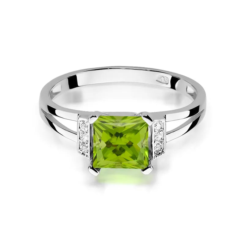 zlatý prsten s 1,10 ct olivínem a 0,03 ct diamanty w0103-peg-01