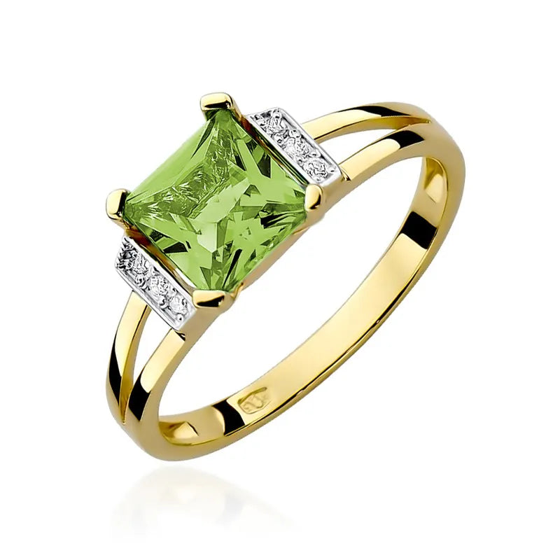 zlatý prsten s 1,10 ct olivínem a 0,03 ct diamanty w0103-peg-01