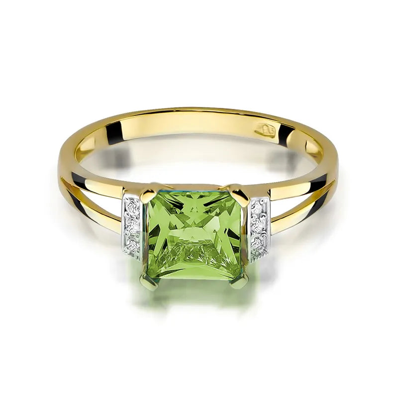zlatý prsten s 1,10 ct olivínem a 0,03 ct diamanty w0103-peg-01