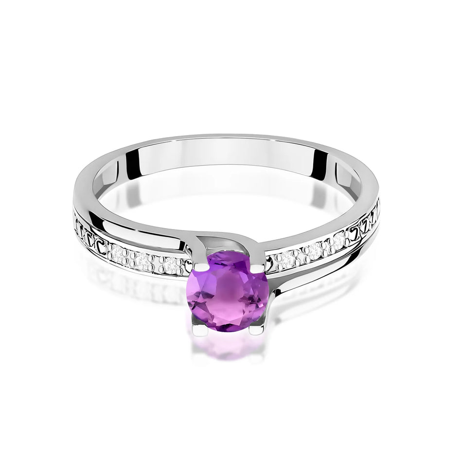Prsten z bílého zlata s 0,50ct ametystem a 0,03ct diamanty