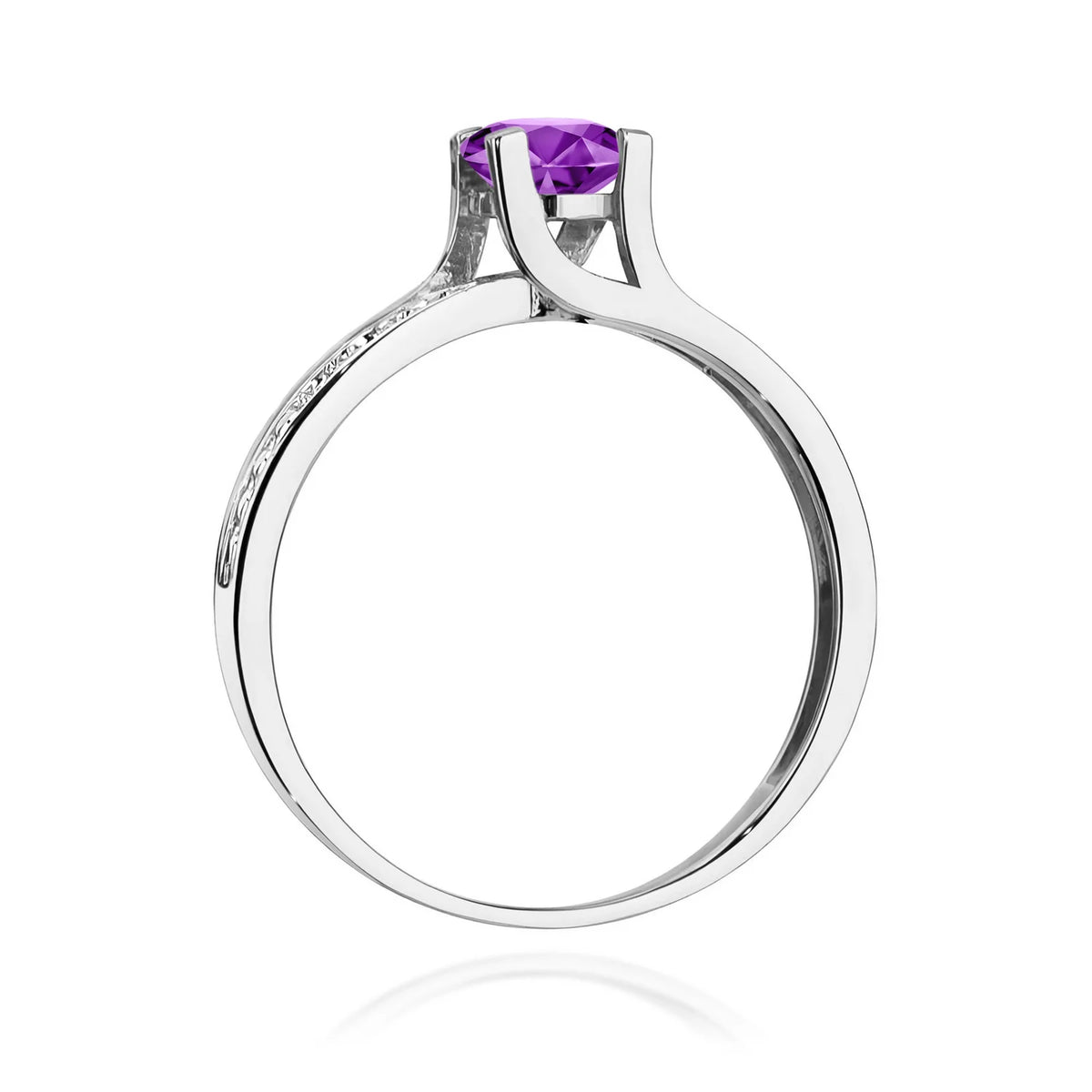 Halo prsten z bílého 14k zlata s kulatým ametystem 0,50 ct a diamanty 0,03 ct