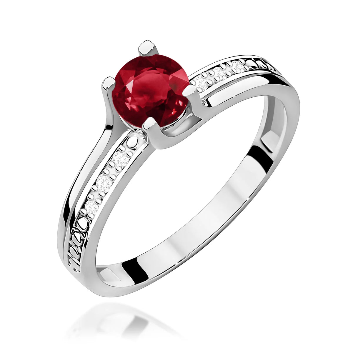 Prsten z bílého zlata s 0,60ct granátem a 0,03ct diamanty