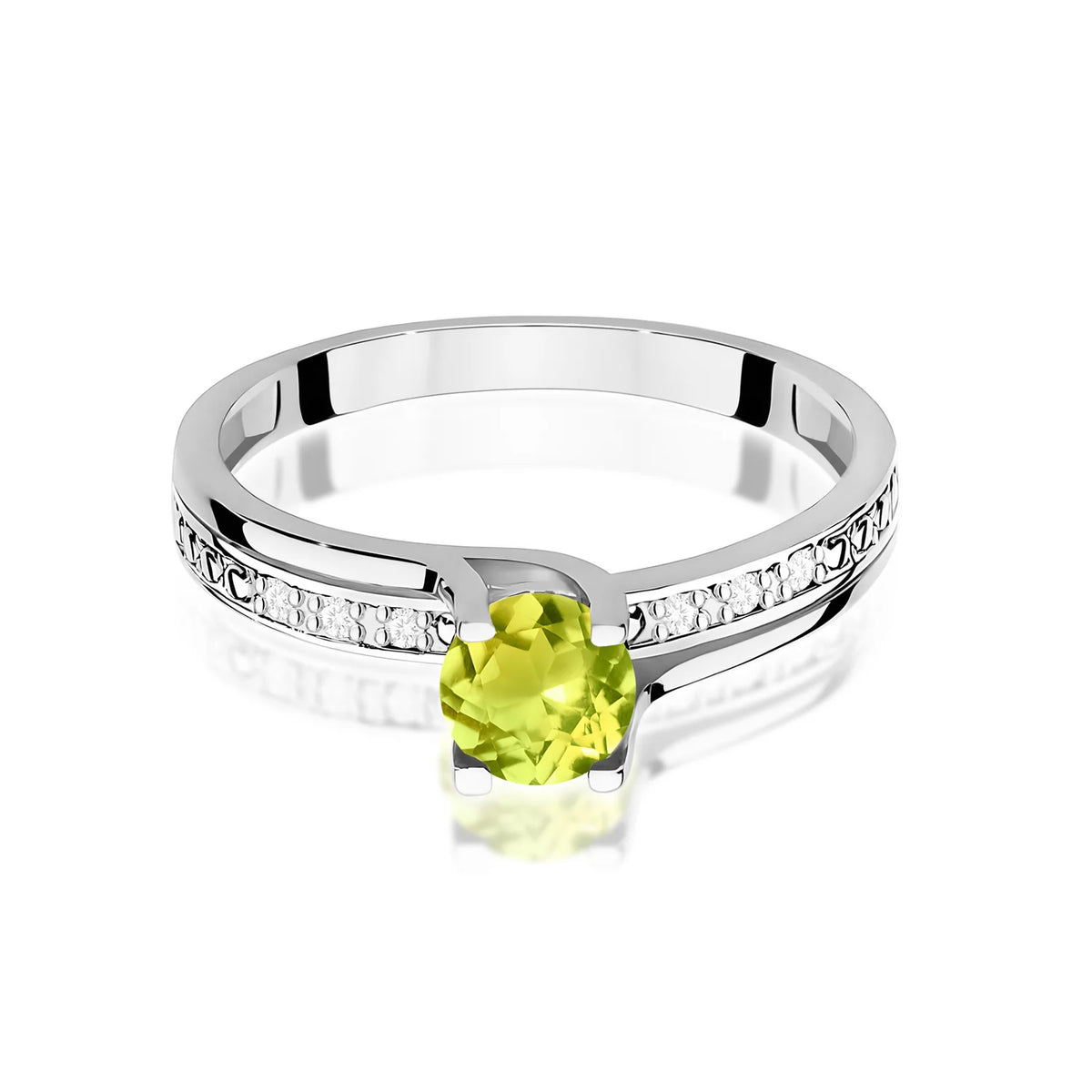 Prsten z bílého zlata s 0,60ct olivínem a 0,03ct diamanty