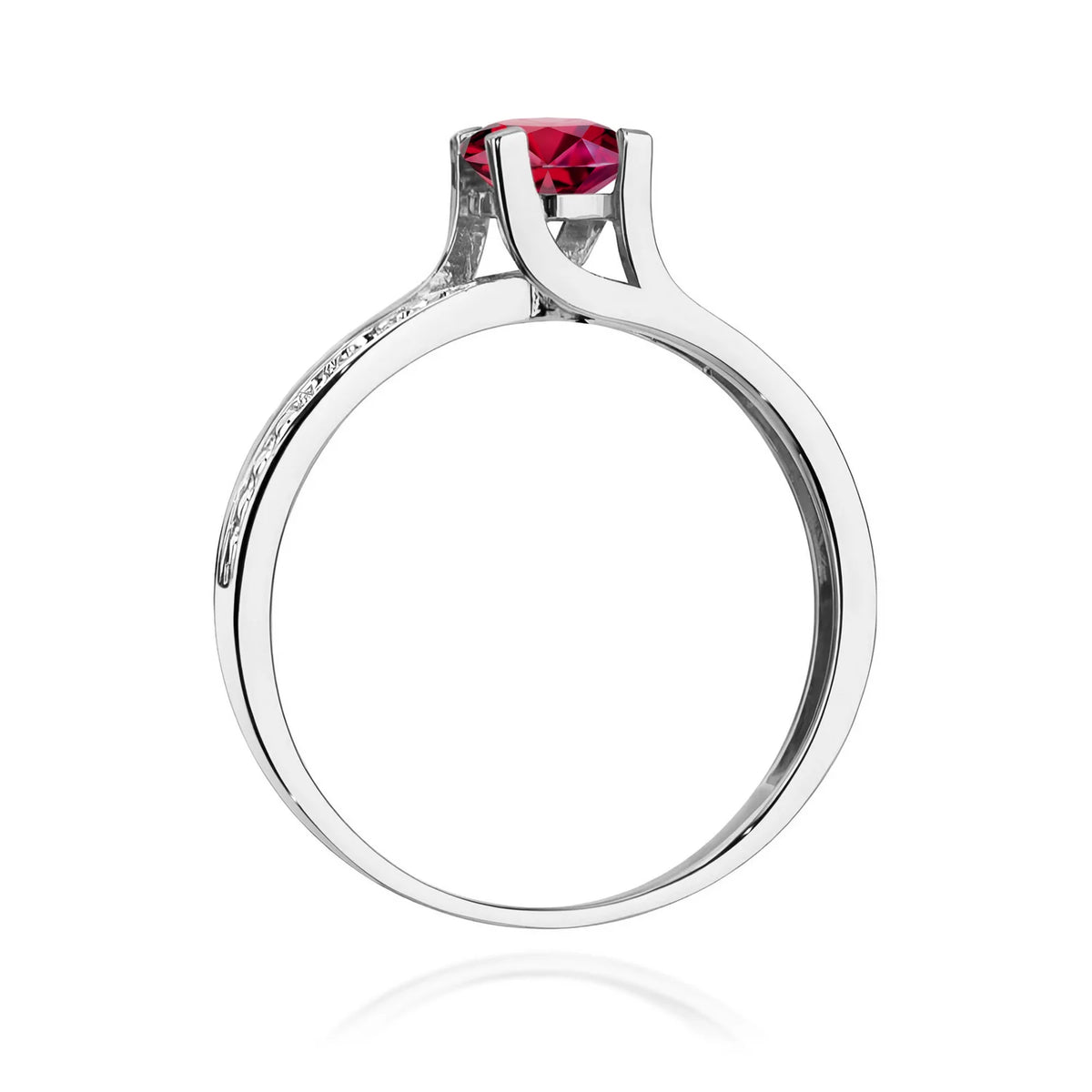 Halo prsten z bílého 14k zlata s kulatým rubínem 0,60 ct a diamanty 0,03 ct