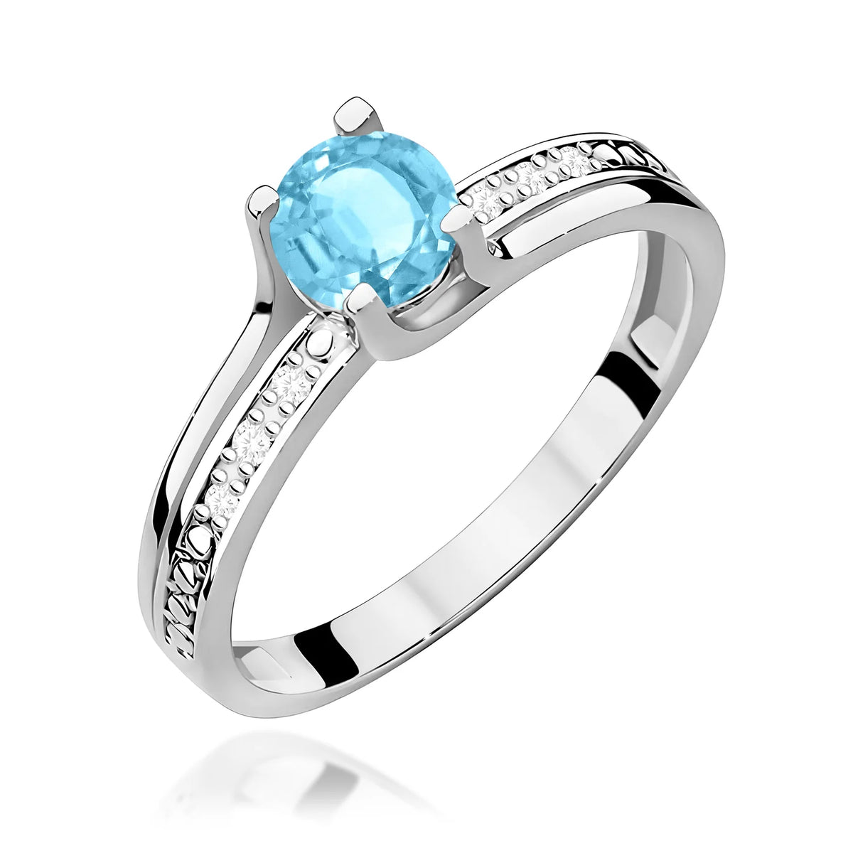 Halo prsten z bílého 14k zlata s kulatým švýcarským topazem 0,50 ct a diamanty 0,03 ct