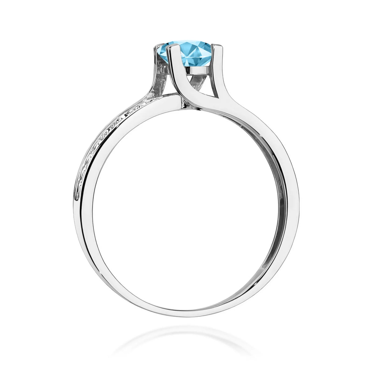 Halo prsten z bílého 14k zlata s kulatým švýcarským topazem 0,50 ct a diamanty 0,03 ct