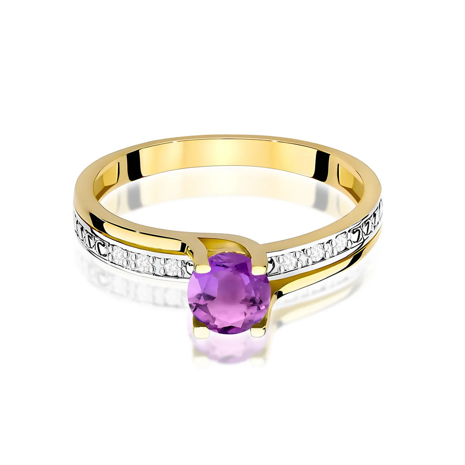 Zlatý prsten s ametystem 0,50 ct a diamanty 0,03 ct