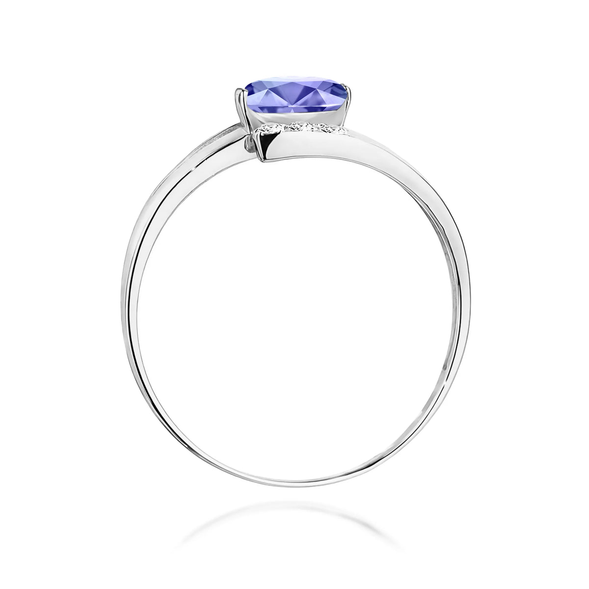 Prsten z bílého 14k zlata s oválným tanzanitem 0,40 ct a diamanty 0,052 ct