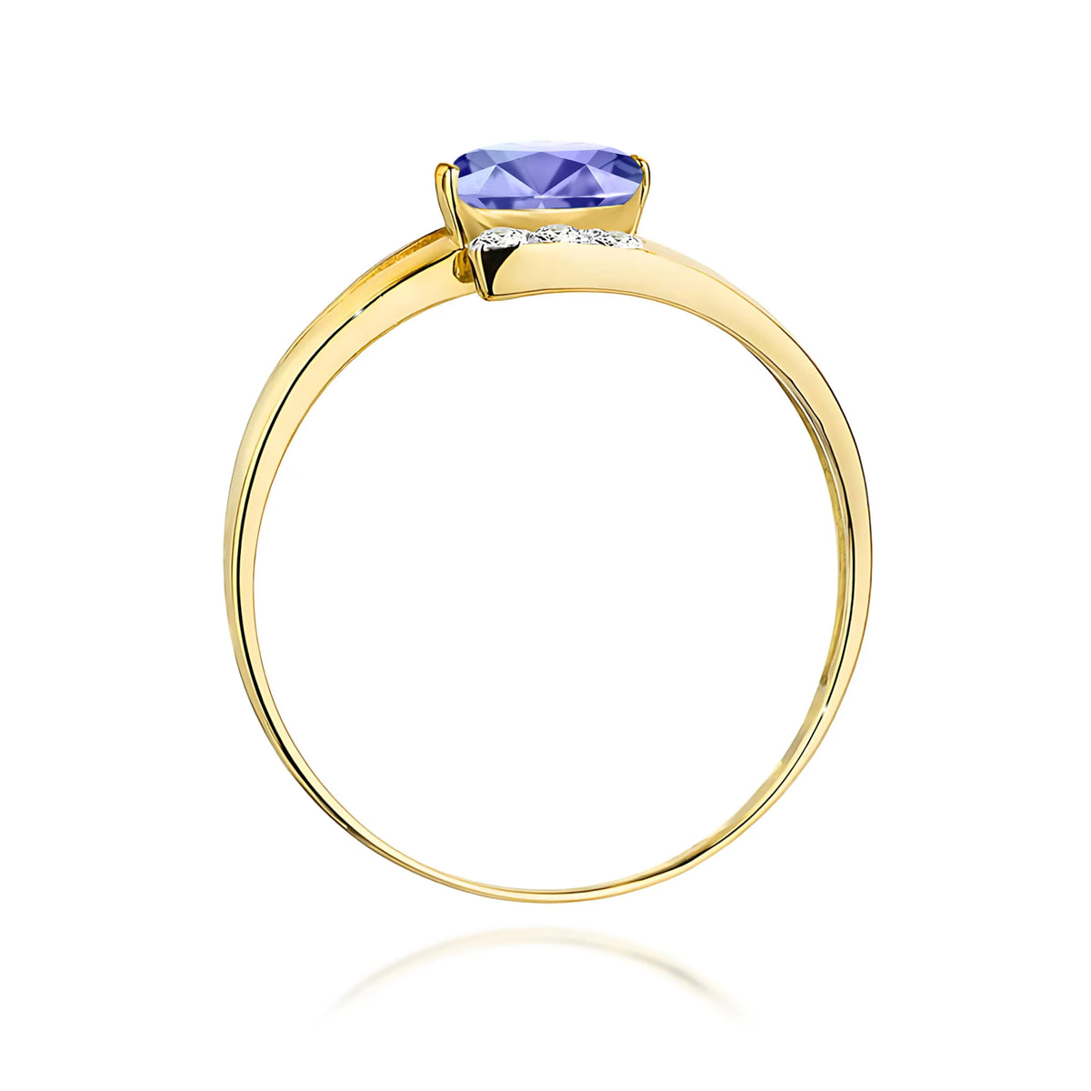 Prsten ze žlutého 14k zlata s oválným tanzanitem 0,40 ct a diamanty 0,052 ct