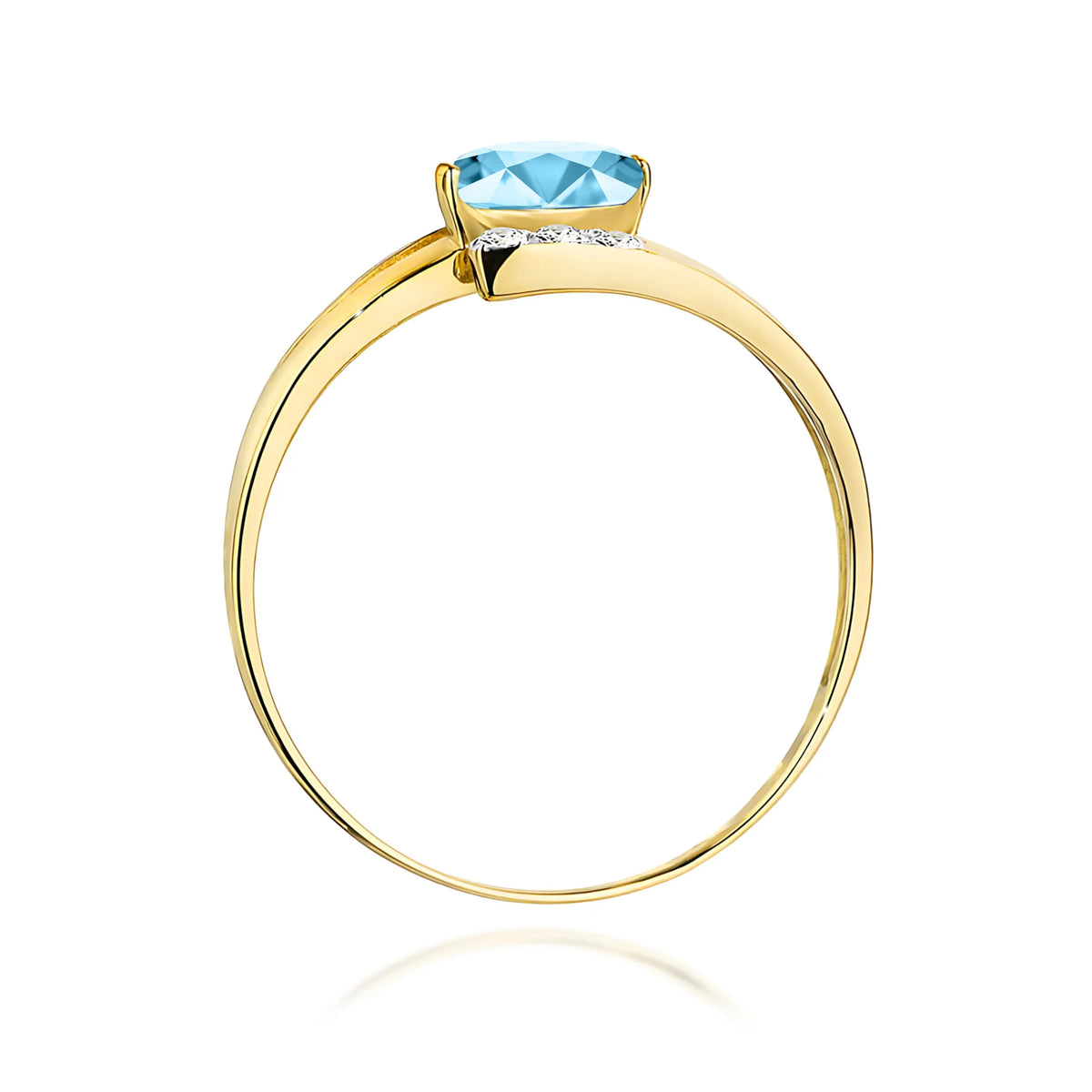 Prsten s překříženými rameny ze žlutého 14k zlata s oválným topazem Swiss Blue 0,50 ct a diamanty 0,052 ct