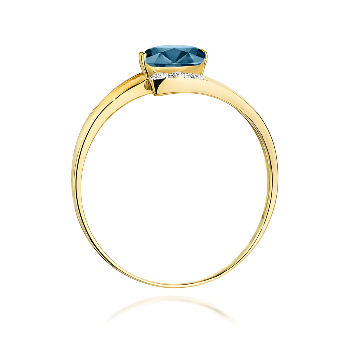 Prsten s překříženými rameny ze žlutého 14k zlata s oválným topazem London Blue 0,50 ct a diamanty 0,052 ct